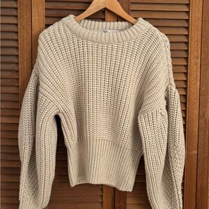 Zara Cream Textured Crew Neck Sweater